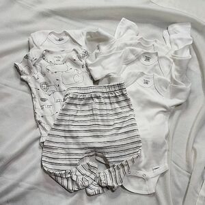 White and Gray Baby Bodysuit Set
